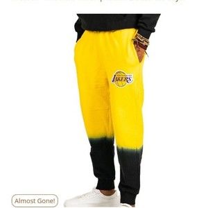 RARE FISLL NBA Basketball Men LARGE Lakers DIP DYE JOGGERS Pants Black and GOLD